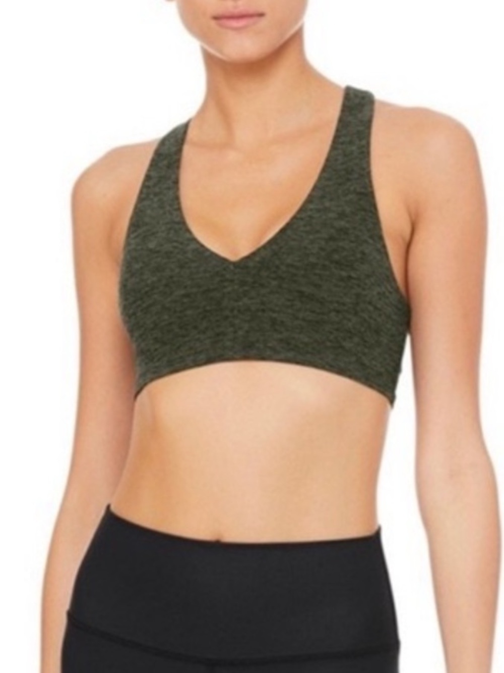 ALO Yoga alosoft Base Bra Hunter Heather Green V-Neck Racerback Small